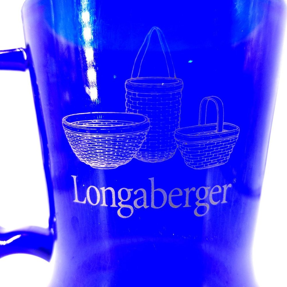 Longaberger Plastic Mug Cup Glass Latte Footed Blue Cobalt Royal Bright 16 Ounce - Picture 2 of 11